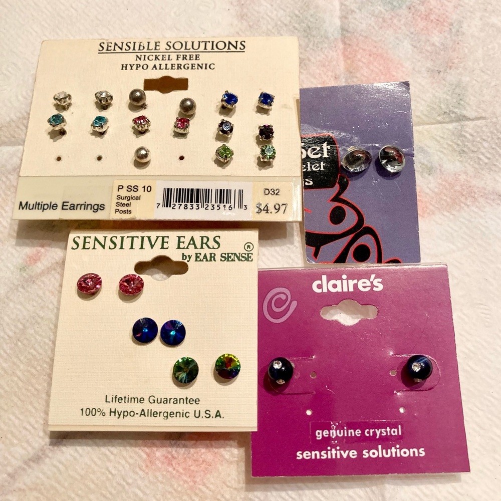 12 Pairs of Earrings. Women’s Jewelry. Sensitive Stud Jem Stone Earrings.Crystal